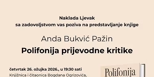 Predstavljanje knjige \u201ePolifonija prijevodne kritike"