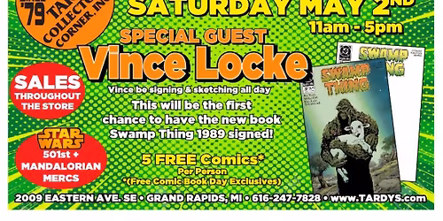 FREE COMIC BOOK DAY! Sales! Giveaways! Plus Vince Locke signing SWAMP THING 1989!