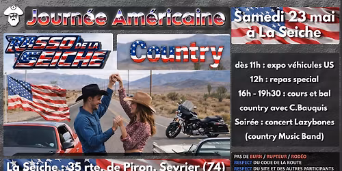 23 mai \u00e0 la seiche : journ\u00e9e am\u00e9ricaine, rasso vh\u00e9icules us, country (cours, bal et concert)