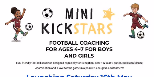 "Mini Kickstars", Fun friendly football sessions for 4-7 Year Olds. For Boys and Girls