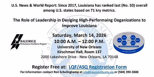 ASQ New Orleans and Louisiana Quality Foundation Kick Off Event