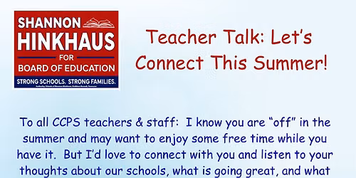 Summer Meet and Greet with Shannon Hinkhaus for Board of Education 