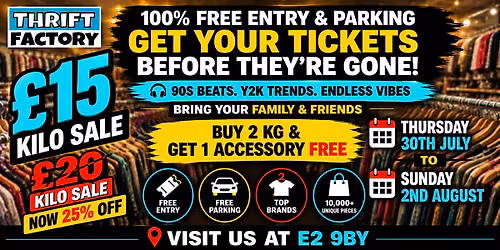Thrift Factory London Vintage Kilo Sale \u00a315\/kg | Y2K & 90s Fashion Pop-Up