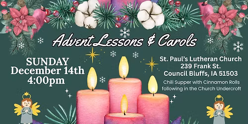 Advent Lessons & Carols - Chili & cinnamon roll supper following