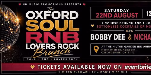 HD Music Presents The Oxford Soul Funk Club RnB & Lovers Rock  Brunch