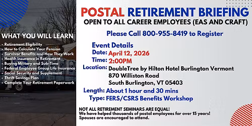 Postal Retirement Seminar - South Burlington - 04\/12\/26