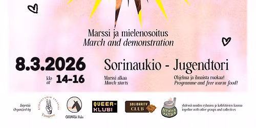 Bye bye patriarchy, welcome community! \u2013 Marssi ja mielenosoitus kansainv\u00e4lisen\u00e4 naistenp\u00e4iv\u00e4n\u00e4 8.3.