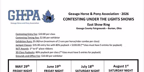 Geauga Horse & Pony Association \u2022 2026 CONTESTING UNDER THE LIGHTS SHOWS