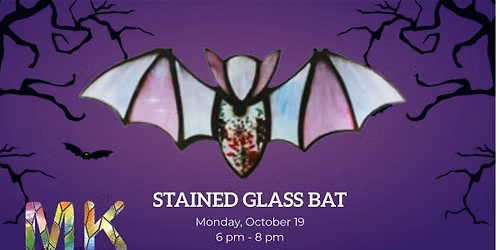 STAINED GLASS BAT WITH PRESSED FLOWERS