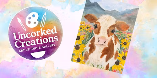 \u201cSunflower Field Cow\u201d on 16\u2033x20\u2033 canvas!