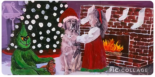 Thrift Store Christmas Scene with Honey 