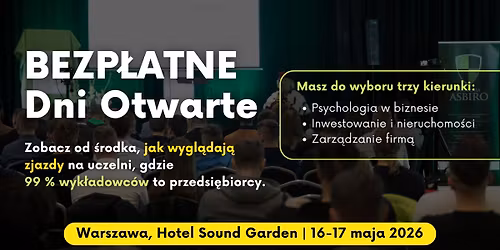 BEZP\u0141ATNE dni otwarte na Uczelni ASBiRO | 16-17 maja | Studia Podyplomowe | Warszawa
