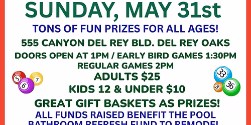 SUMMER BINGO BONANZA!  Sun. May 31st 