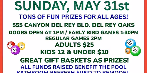 SUMMER BINGO BONANZA!  Sun. May 31st 