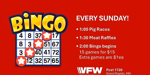Bingo, meat raffles and pig races every Sunday at VFW 1720