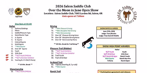 OVER THE MOON IN JUNE OPEN HORSE SHOW JUNE 27TH 2026