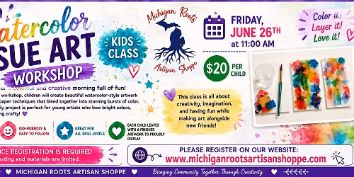 Watercolor Tissue Art Workshop \u2013 Kids Class