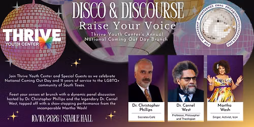 Disco & Discourse: Raise Your Voice - Thrive Youth Center\u2019s Annual National Coming Out Day Brunch