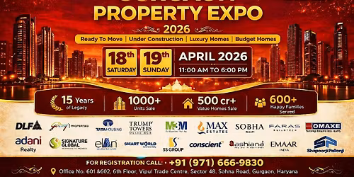 Gurugram Property Expo \u2014 pre-launch Fri, deal day Sat (Apr 18-19).