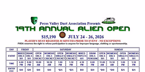 19th Annual Alien Open Dart Tournament 