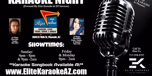 Sunday Afternoon "Matinee" Karaoke at Rips Bar in Phoenix, AZ 4p-8p w\/DJ White Chocolate