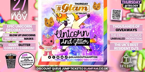 Glam Thursdays | \ud83e\udd84 UNICORN & GLITTER PARTY\ud83e\udd84  | Southampton's Best Student Night \ud83d\ude3b