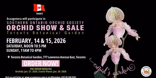 Ecuagenera will participate in Southern Ontario Orchid Society\u2019s 44th Annual Orchid Show and Sale