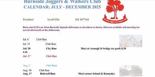 2025 Run\/Walk Calendar July- December