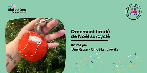 Ornement brod\u00e9 de No\u00ebl surcycl\u00e9