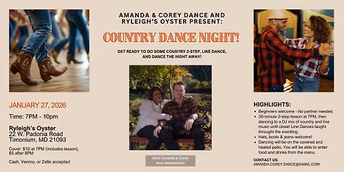 Country Dance Night with Amanda & Corey at Ryleigh's Oyster, Timonium!!
