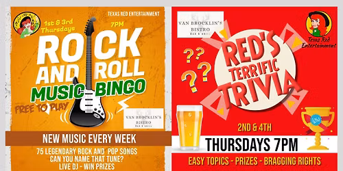 Van Brocklin's Bistro Burnet presents Thursday Night Game Nights with Texas Red Entertainment @7pm
