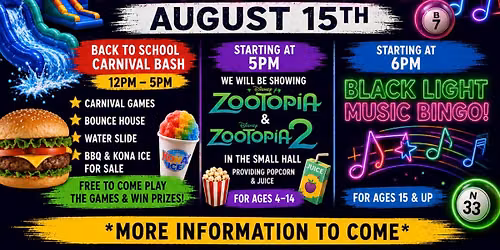 Back to School Carnival Bash & Black Light Music Bingo
