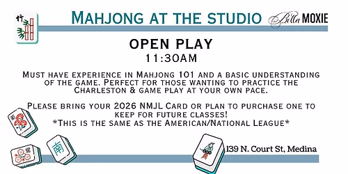 Mahjong at the Studio - Open Play at Bella