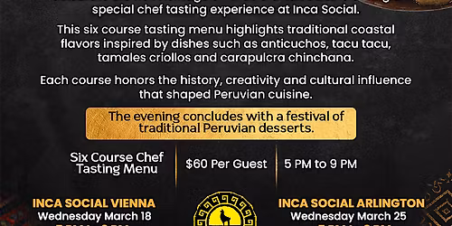 Flavors of Afro Peruvian Cuisine: 6 Course Tasting & Live Cultural Show