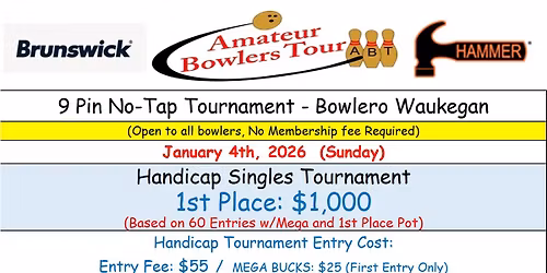 Bowlero Waukegan, No-Tap $1K, Jan 4 (Sun)