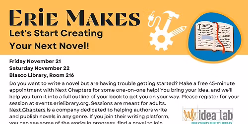 Erie Makes: Let's Start Creating Your Next Novel! @Blasco