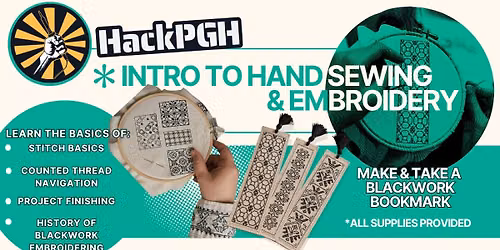 Intro to Hand Sewing & Embroidery: Blackwork Bookmark