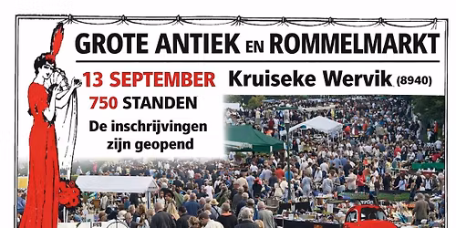 Grote antiek en rommelmarkt 13 september 8940 kruiseke wervik