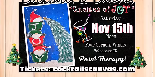 "Gnomes of JOY" Cocktails and Canvas Festive Paint and Sip Christmas Art Event