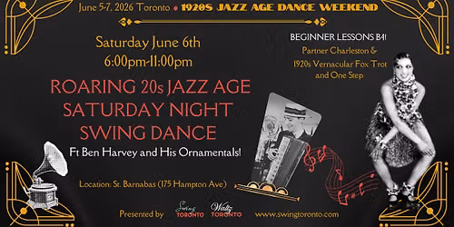 Roaring 20s Jazz Age Saturday Night Swing ft Ben Harvey & his Ornamentals! Lessons & Dance. 