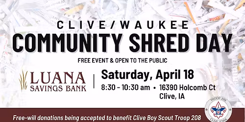Community Shred Day at Luana Savings Bank (Clive Location)