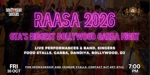 Raasa 2026 \u2013 GTA's Biggest Bollywood Garba Night