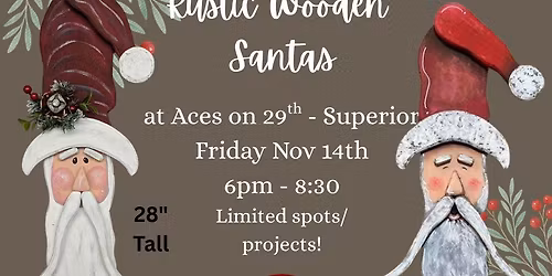 Rustic Wooden Santas at Aces on 29th in Superior