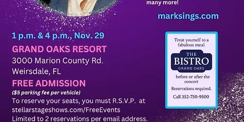 Mark Raisch\u2019s Buble\u2019 and Beyond, Free Concert, November 29, 1PM & 4PM