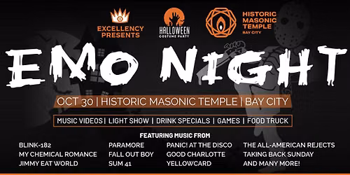 EMO NIGHT Bay City | Halloween Party | October 30 at Historic Masonic Temple