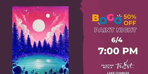 BOGO 50% Off Paint Night! Dreamy Lake Moonrise
