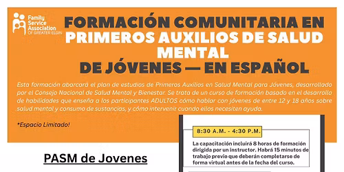 FORMACI\u00d3N COMUNITARIA PRIMEROS AUXILIOS DE SALUD MENTAL DE J\u00d3VENES \u2014 EN ESPA\u00d1OL