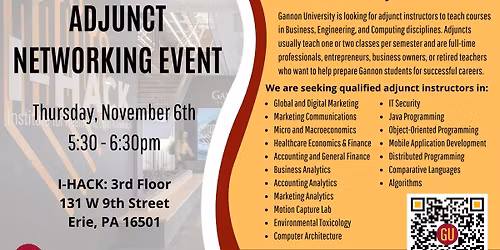 Gannon University Fall 2025 College of Engineering and Business Adjunct Networking Event