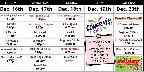Belt Testing Week December 2025