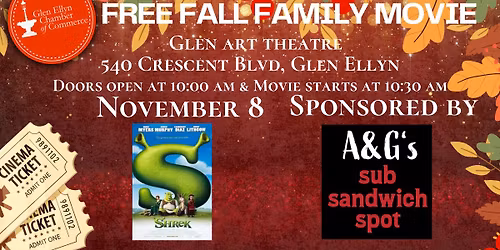 Free Fall Family Movie - Shrek, sponsored by A & G's Sub Sandwich Spot